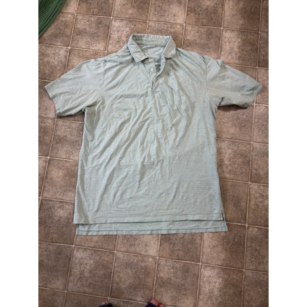 B. Draddy Mens Polo Shirt Medium Mint Green‎ White Striped Short Sleeve Peru
